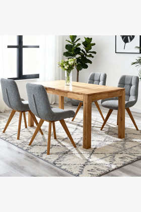 Ausziehbares Esszimmer-Set Eiche Tisch Blau-Grau Stühle